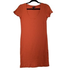 FOREVER 21 Ribbed Scoop Neck Short Sleeve T Shirt Dress Orange L