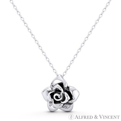 Rose Blume Liebe & Romantik Charm oxidiert 925 Sterling Silber 3D 15x15mm Anhänger