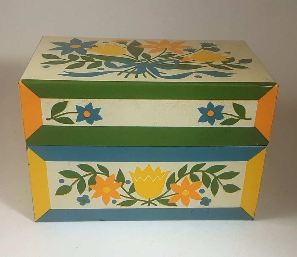 Vintage Metal Recipe File Box Stuffed with Clippings & Handwritten ...