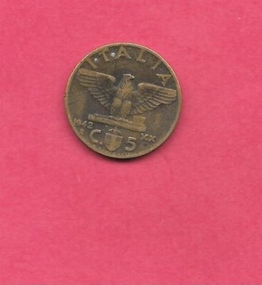 ITALY ITALIAN KM73a 1942 VF VERY FINE CIRCULATED 5 CENTESIMI OLD WWII COIN