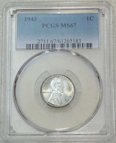 1943 P Lincoln Steel Cent PCGS MS67 Frosty Bright Just Graded New Holder #E248A