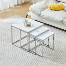 Nest of Tables Set of 3 White Grey Gloss Coffee Side End Living Room Furniture