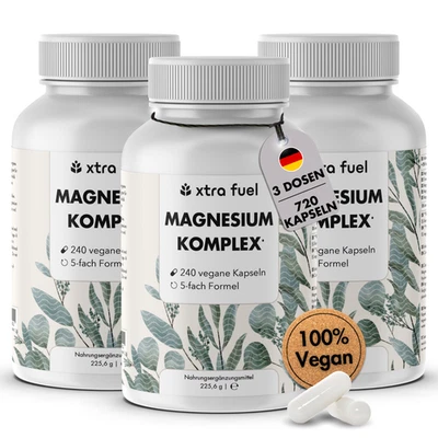 XTRA FUEL Magnesium Komplex* - 720 Kapseln, 400mg elementarem Magnesium - 3er Bundle