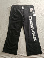 Vtg Basic Moves Dancer Pants NWT M Black Flare Leg Gym Yoga Made In USA Y2K