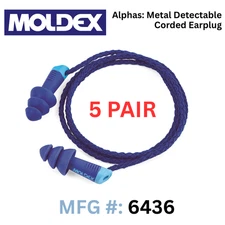 Moldex Alphas Metal Detectable Corded Earplugs (#6436) NRR 27DB - 5 Pair / Pack