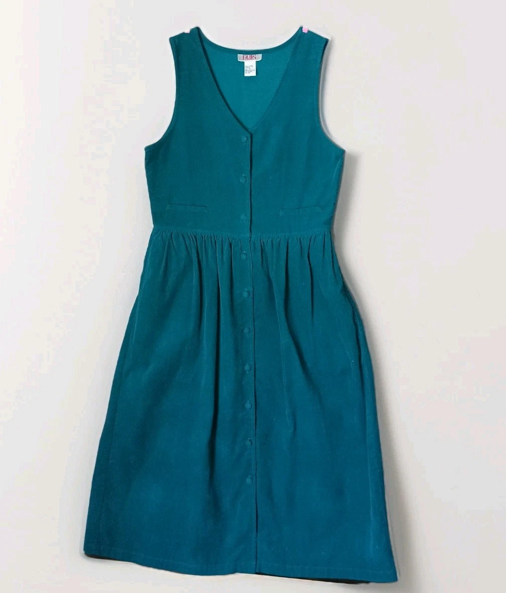 green emerald velvet dress Womens Green Solid Corduroy Overall Dress with Front Pockets Green / M