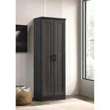 Pemberly Row Engineered Wood Storage Cabinet in Dark Wood/Graphite Black
