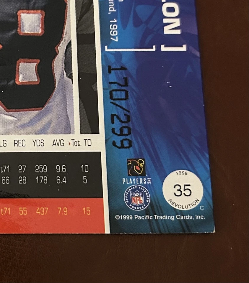 1999 Pacific Revolution Red, Serial #170 of 299, Corey Dillon #35 - Image 3 of 3