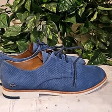 Lacoste Women's Cambrai 116 2 Suede Textured Blue Oxfords 8.5