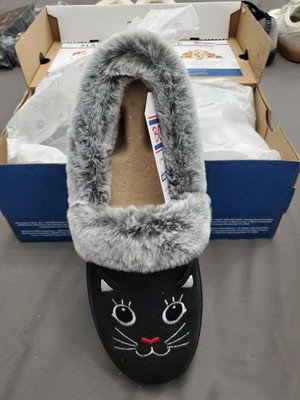 Bob's Too Cozy Meow Pajamas Slippers Fuzzy Soft New Free Ship Sz 8.5 Womens