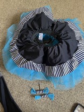 Ballet Dance Attire Revolution Dancewear Blue and Black Striped Bows With Skirt
