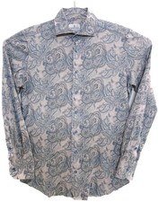 Emanuel Berg Shirt Mens Medium Blue Paisley Modern Fit Long Sleeve Button Front