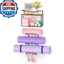 Yoga Mat Holder Wall Mount Yoga Accessory Mats Storage Rack Home Gym Organizer w
