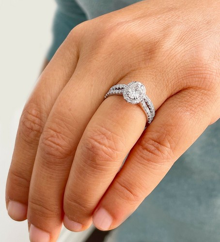 14k White Gold Oval Moissanite Natural Diamond Engagement Ring and Band 1.80ctw - Picture 7 of 11