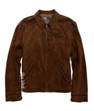 New Polo RL Mens Suede Leather Full Zip Jacket in Teak Size-L 400 Off MSRP 998