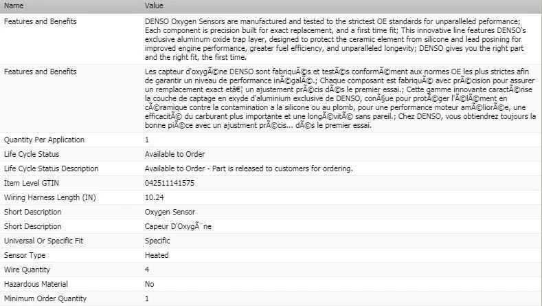 Sensor de oxígeno aguas arriba DENSO para 1996-1997 LEXUS LX450 L6-4,5 L Foto 2 de 4
