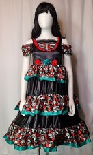 Day of Dead Sassy Skeleton Dress Costume Girls 8-10 M Womens XS Skulls Halloween