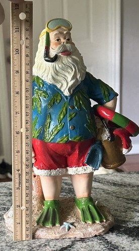 Vtg Santa Claus Coastal Beach Statue Scuba Diver Mask Snorkle Fins Resin 11.5” - Picture 4 of 5