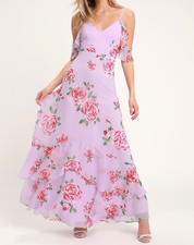 Lulus Purple Lavender Floral Print Women’s Maxi Dress XS NWT