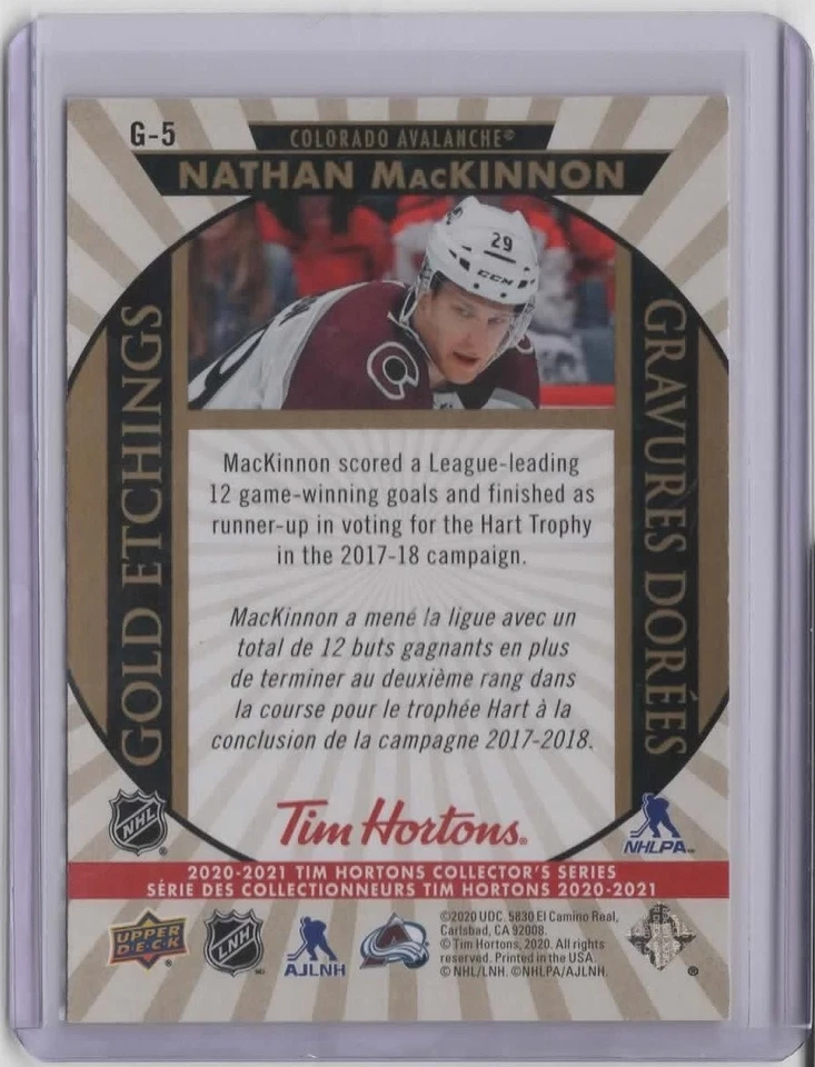 2020-21 Upper Deck Tim Hortons Gold Etchings #G5 Nathan MacKinnon	 - Image 2 of 2