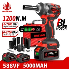 Cordless Electric Impact Wrench Gun 1/2'' High Power Driver w/1/2 Li-ion Battery