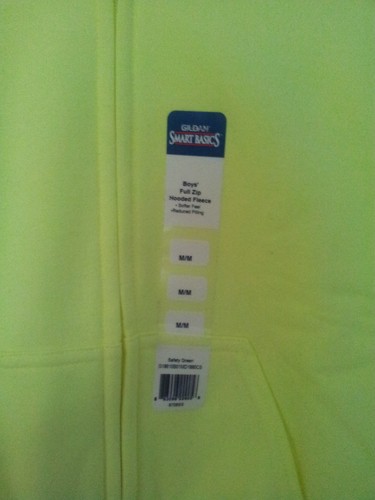 Gildan Kids Neon Safety Green Zip Front Fleece Hoodie Sweatshirt M-L-XL Pockets - Picture 5 of 17