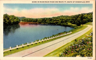 KAPPYS ANTIQUE POST CARDS SCENE ON MUSKINGUM RIVER SOUT OF ZANESVILLE OH  (286)