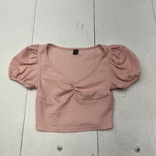 Shein Pink V-Neck Cinched Short Sleeve T-Shirt Womens Size X-Small NEW