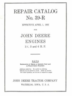 #39 John Deere Model E Repair Catalog Book Gas Engine Motor 