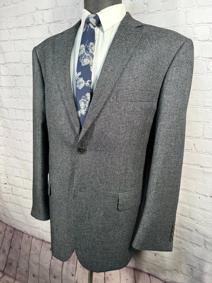 LORENZO BRUNO Mens Gray HOPSACK REG FIT Sport Coat Blazer Jacket SIZE 44R - Image 2 of 4