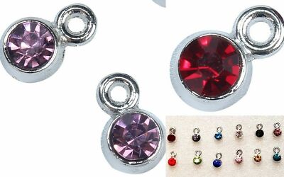 Birthstone Charm Bracelet – Silver Plated, Dangle Rhinestone, Lobster Clasp
