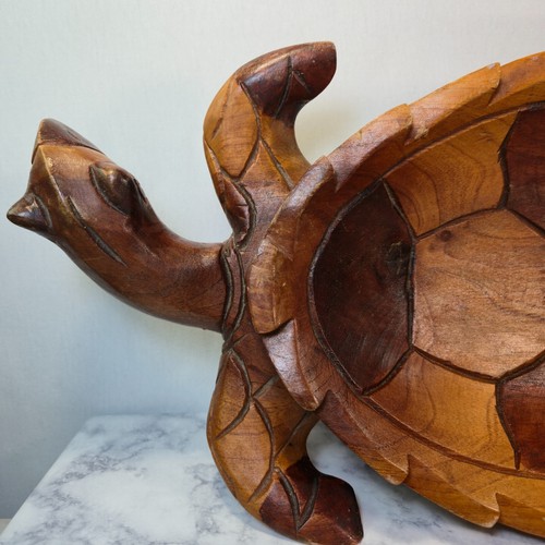 Vintage große handgeschnitzte dekorative Holz Schildkröte Schale 17 1/2" Länge - Bild 2 von 12