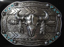 M&F WESTERN Nocona Rectangle Arrow Skull Feather Buckle 37007