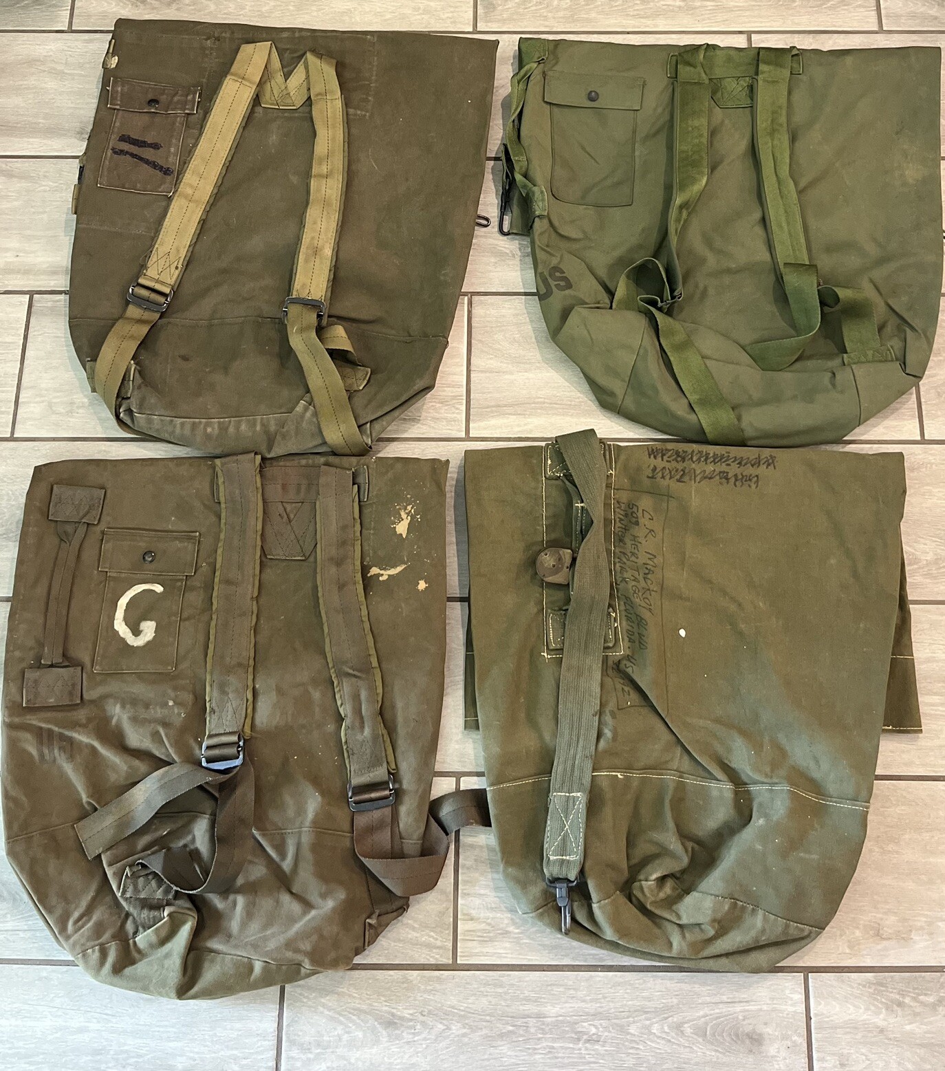 Lot Of 4 Vietnam War Era Rucksack Duffle Bag Jungle Military Pack Green Lc1