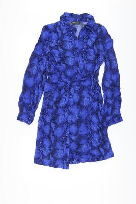 Marks & Spencer Damen Blau Viskosemischung Shirtkleid Größe 8 Kragen B
