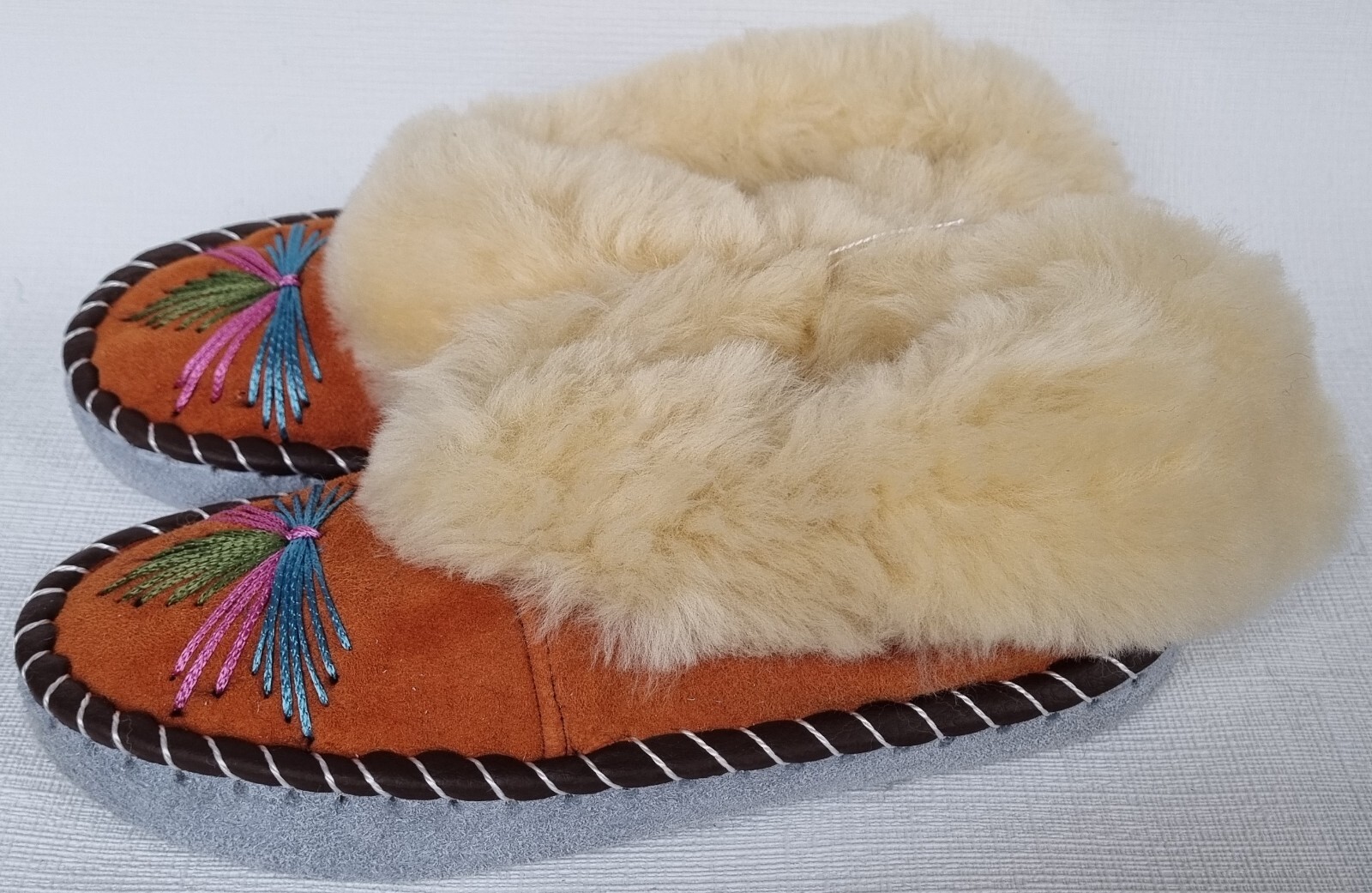 APL PELLICCIA DI AGNELLO calde PELLICCIA mocassino n.39 NUOVE pelle di pecora pelle fatte a mano NOCE