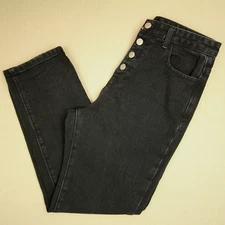 Princess Polly High Waist Straight Jeans Women's Size 6 Button Front Black Denim