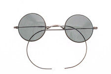 Antique S.P.A. Round Silver Metal Sunglasses Safety Wire Black Glass Lens RARE 