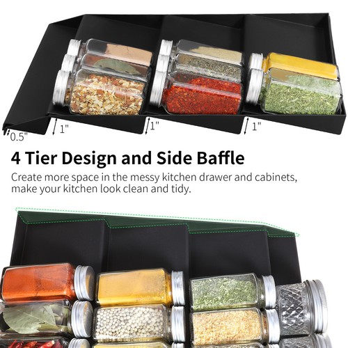 2Stk Gewürzregal Schublade Ausziehbar Organizer Gewürzeinsatz Schublade 3 Ebenen - Bild 9 von 9