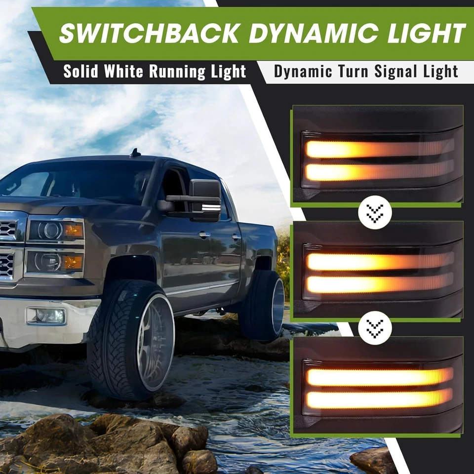 For 2003-2006 Chevy Silverado &GMC Sierra Smoked Switchback Heated Tow Mirrors - Imagem 3 de 4