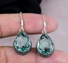 Aquamarine Gemstone Dangle Earring 925 Sterling Silver Handmade Jewelry For Gift