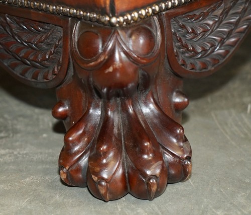 ENORME VOLLSTÄNDIG RESTAURIERTE BRAUNE LEDER CHESTERFIELD GETUFTETE HERD SCHEMEL - Bild 5 von 15