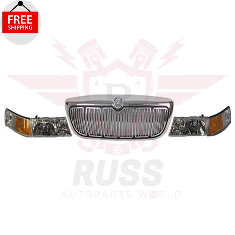 For 1998-2002 Mercury Grand Marquis Front Grille Headlight Park signal Light 5PC - Image 2 of 4