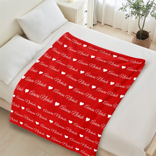 Personalized Name & Hearts Throw Blanket 50x60 60x80 Fleece Custom Blankets Gift - Picture 3 of 11
