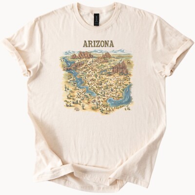 Arizona State Map Tee Illustrated Graphic T Shirt