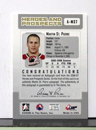 2006-07 ITG Heroes and Prospects Autografi #AMST Martin St. Pierre - Foto 2 di 2