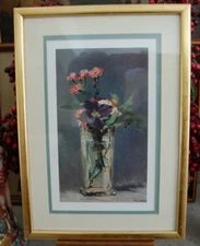 FRAMED MATTED ART PRINT CARNATIONS & CLEMATIS CRYSTAL VASE BY EDOUARD MANET 1882