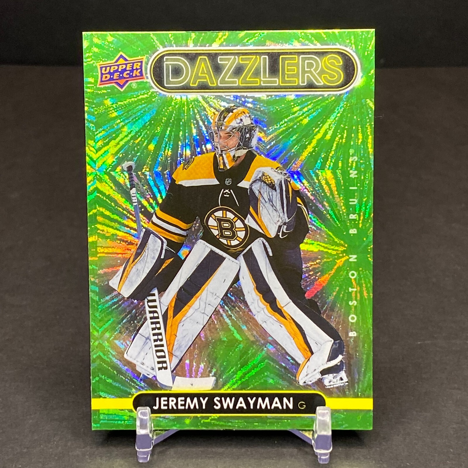 2021-22 Upper Deck Hockey Series 1-Jeremy Swayman-Green Dazzlers/Rookie Card