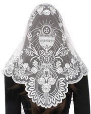 Church Mantilla Catholic Veil White Holy Grail Embroidered Lace Chapel Veils ...