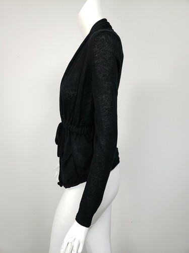ELIE TAHARI Black Linen Knit Tie Waist Cardigan Sweater sz XS - Picture 2 of 3